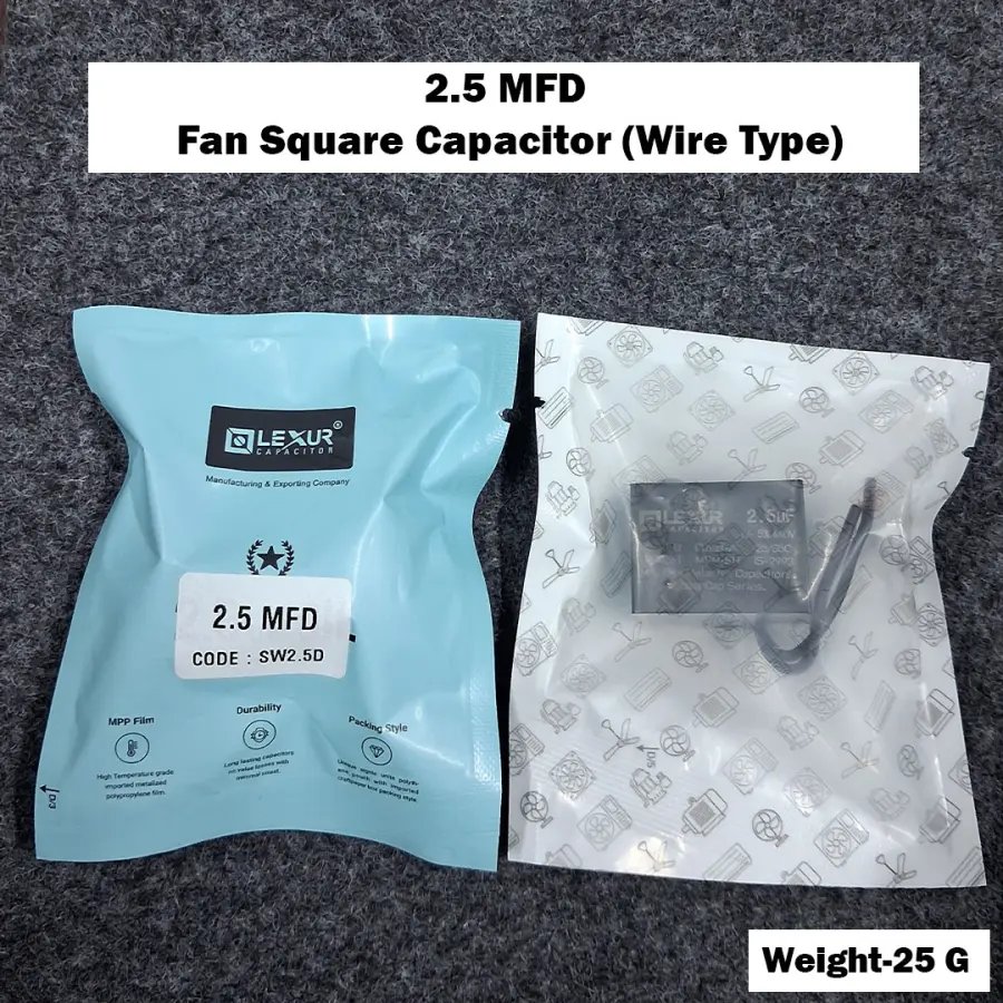 2.5 MFD Fan Square Capacitor (Wire Type)