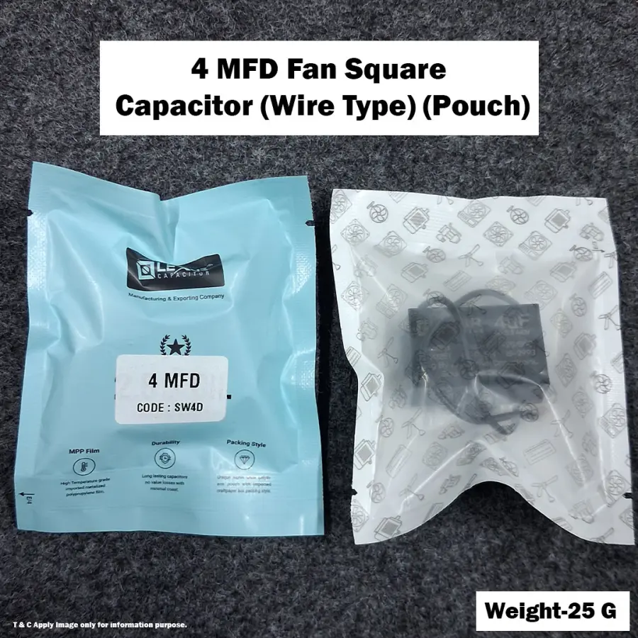 4 MFD Fan Square Capacitor (Wire Type) (Pouch)