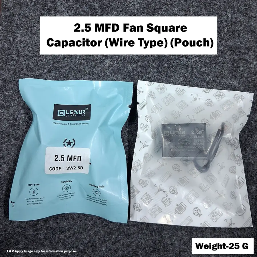 2.5 MFD Fan Square Capacitor (Wire Type) (Pouch)