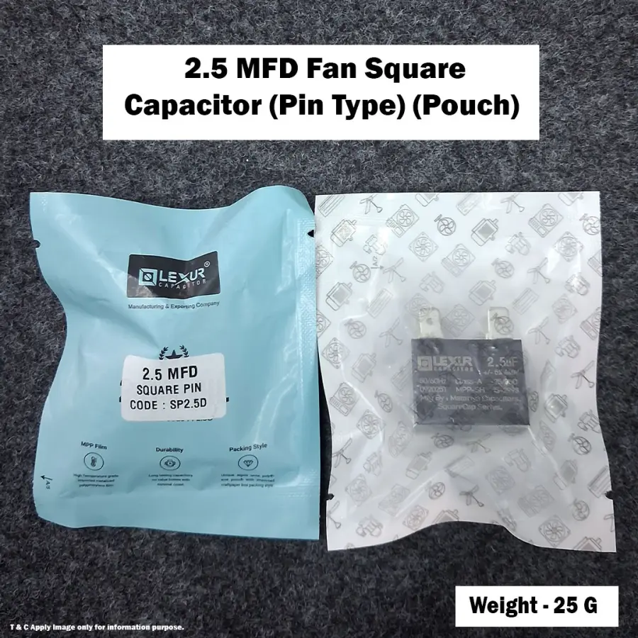 2.5 MFD Fan Square Capacitor (Pin Type) (Pouch)