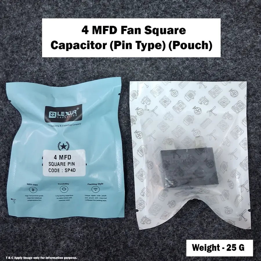 4 MFD Fan Square Capacitor (Pin Type) (Pouch)
