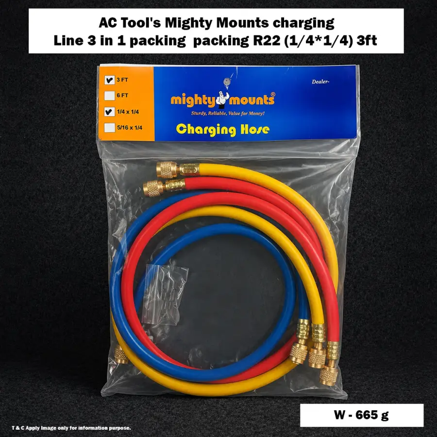 AC Tool's Mighty Mounts charging Line 3 in 1 packing R22 (1/4*1/4) 3ft