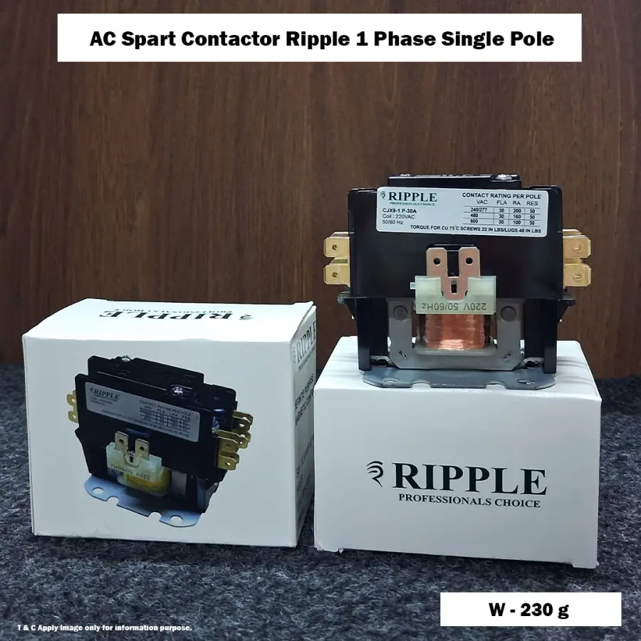 AC Spart Contactor Ripple 1 Phase Single Pole