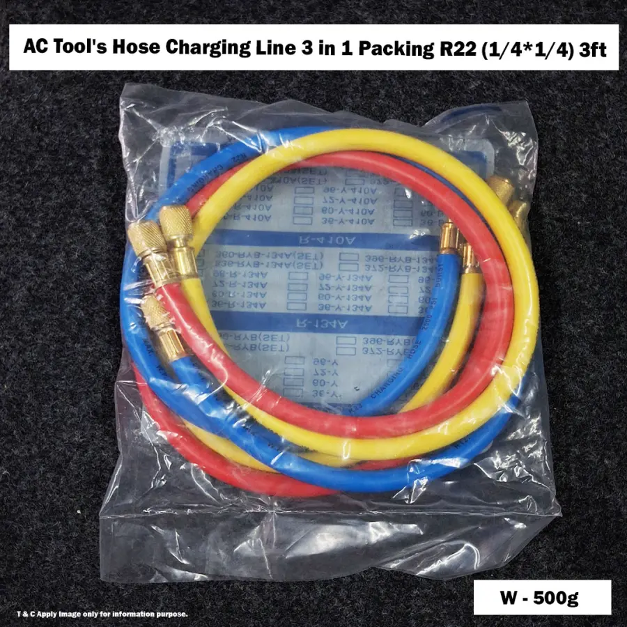 AC Tool's Hose Charging Line 3 in 1 Packing R22 (1/4*1/4) 3ft